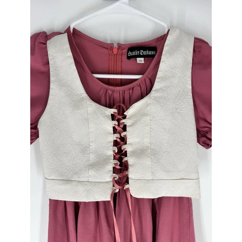 Scarlet Darkness Girls RenFaire Lace-Up Dress 7 Pink Dirndl Oktoberfest Costume